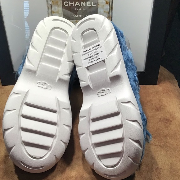 UGG NIB AUTHENTIC FLUFF SUGAR SANDAL IN BLUE & WHITE SOLE PLATFORM SLIPP… - Picture 12 of 13